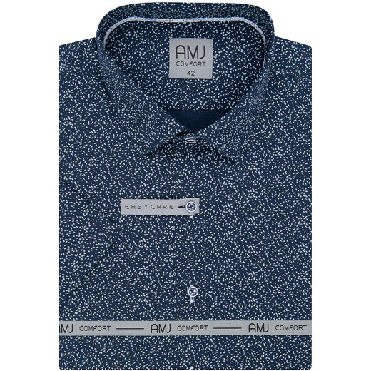 AMJ pánská košile bavlněná, tmavě modrá bíle kropenatá VKBR1143, krátký  rukáv, regular fit - GLAMI.cz