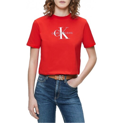 Dámské triko Calvin Klein Jeans červené monogram - GLAMI.cz