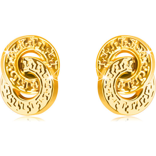 Šperky Eshop - Náušnice z 9K zlata - dva propletené kruhy s ozdobným  rýhováním, lesklý povrch S1GG43.19 - GLAMI.cz