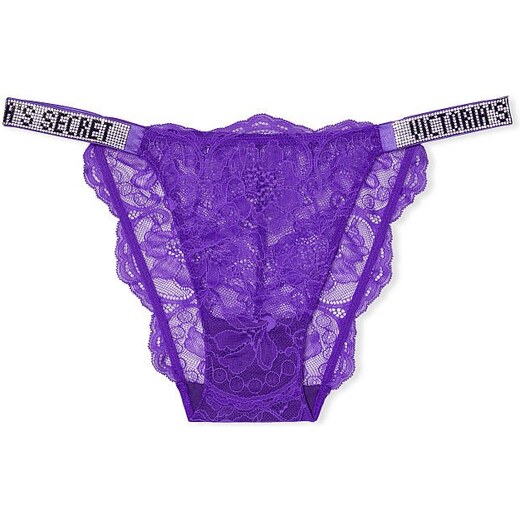 Victoria's Secret Krajkové kalhotky s kamínky Very Sexy Shine Strap Lace  Bikini Panty Bright Violet - GLAMI.cz