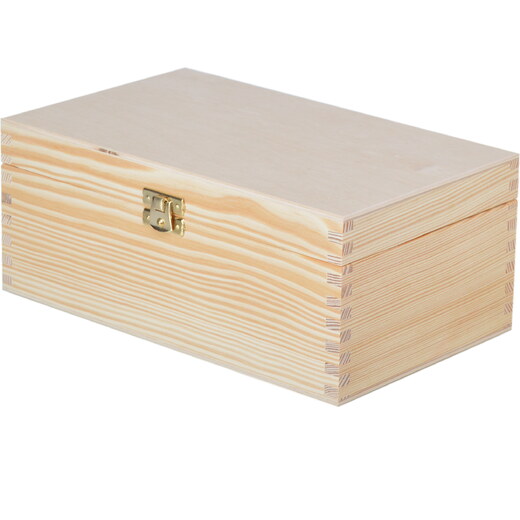 Dřevěná krabička s víkem a zapínáním - 25 x 15 x 10 cm, přírodní - GLAMI.cz