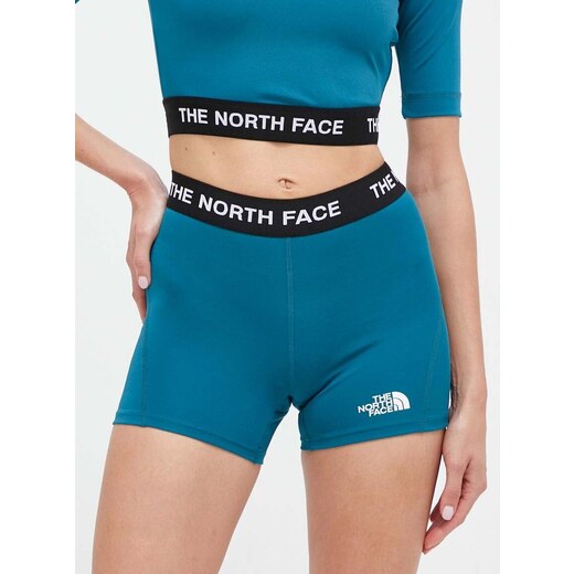 Sportovní šortky The North Face dámské, tyrkysová barva, s aplikací, high  waist - GLAMI.cz
