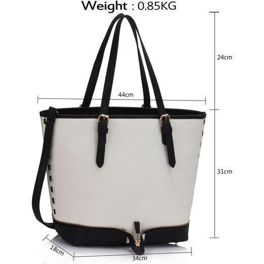 L&S Fashion Kabelka Black / White Zipper Tote - bílá/černá LS00315 - Black  / White - GLAMI.cz