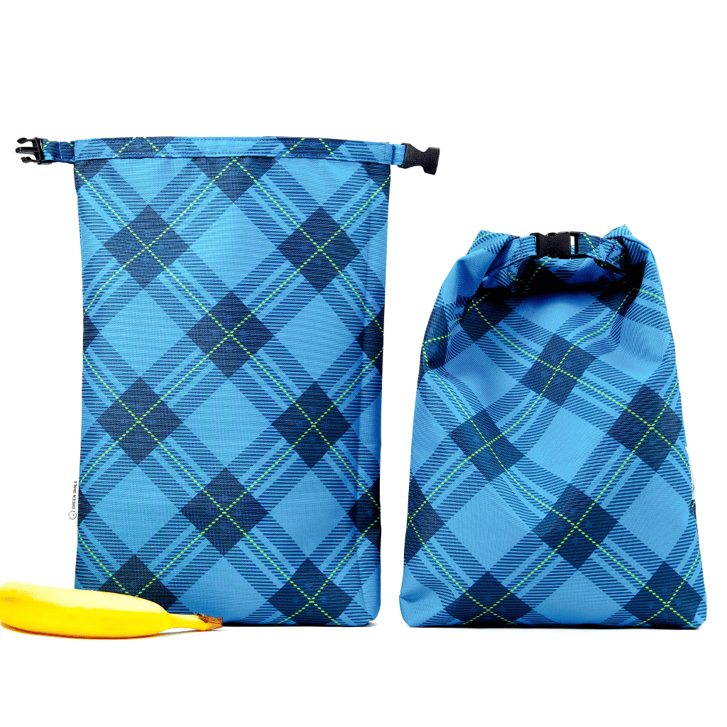 Svačinová kapsička - Modrá kostka Dvojrohlík - GREEN SMILE