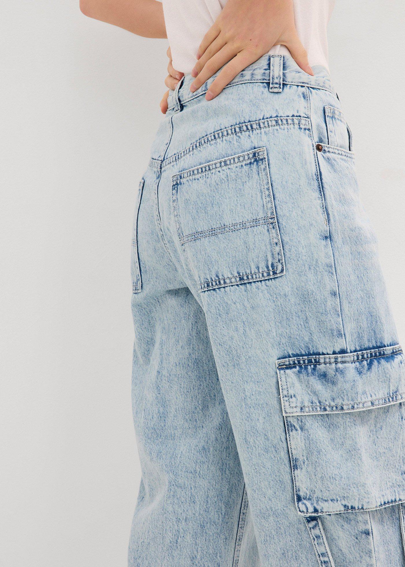 bonprix Cargo džíny, Mid Waist, malý podíl streče, dlouhá délka modrá Žena