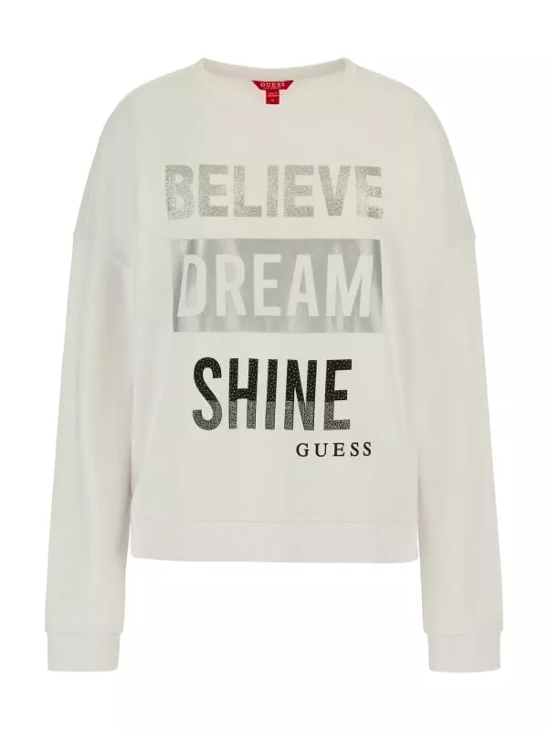 Guess dámská mikina Shine Crew bílá s logem