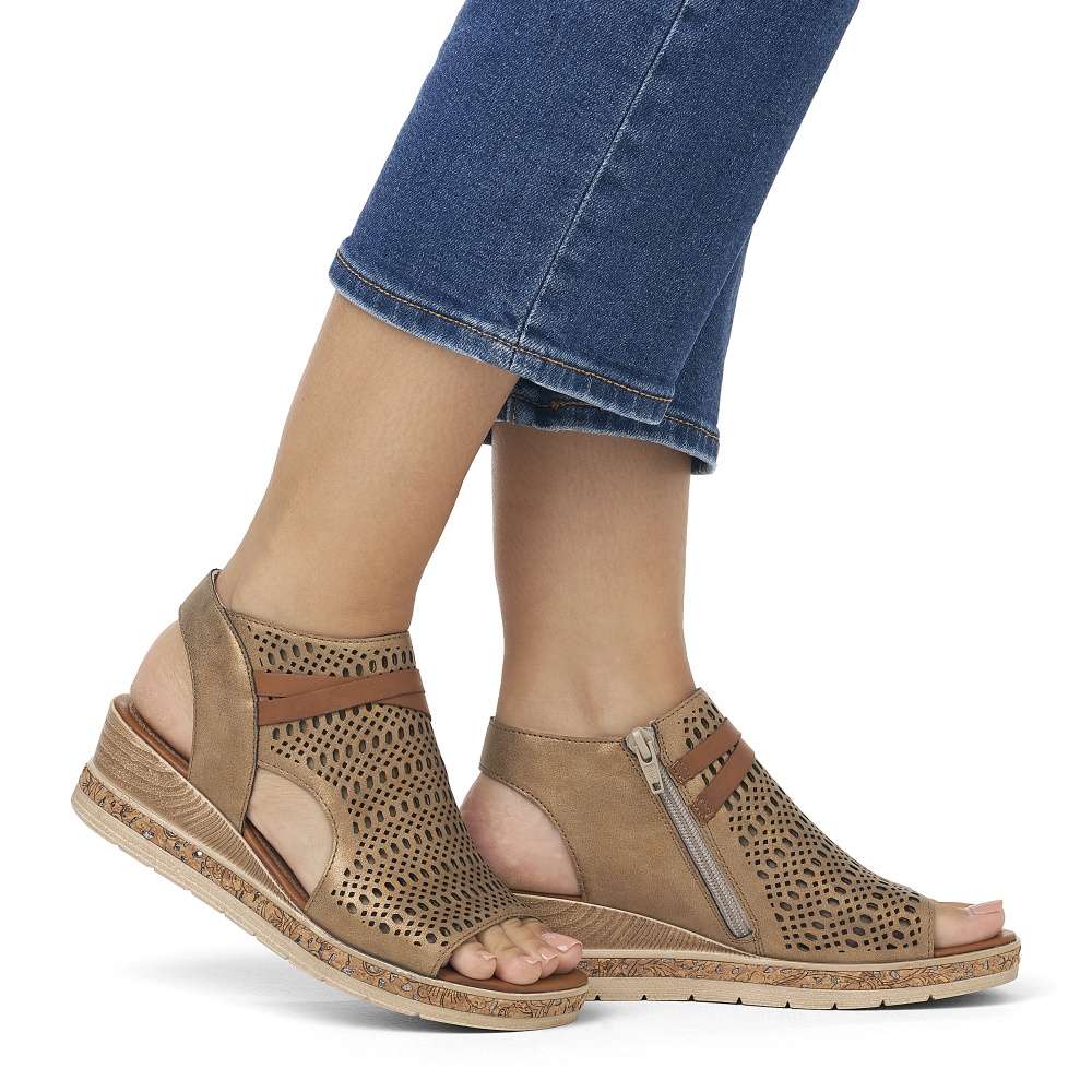 RIEKER Dámské sandály REMONTE D3075-90 zlatá