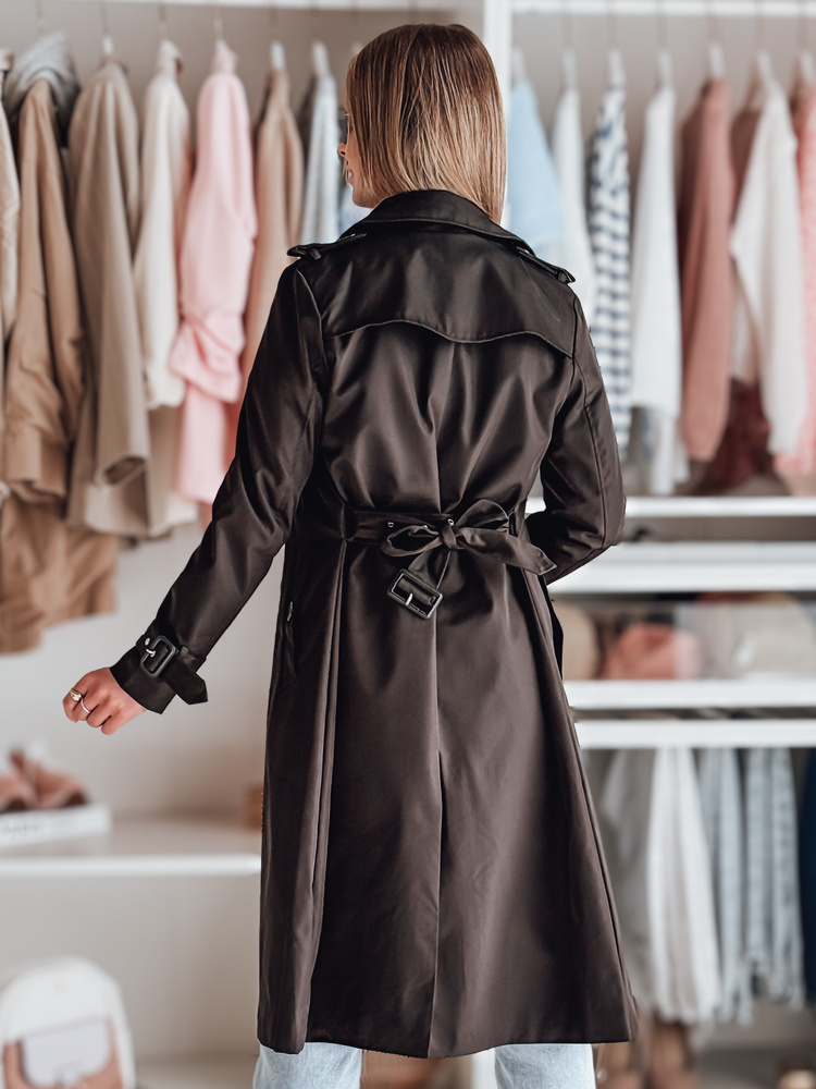 BASIC Černý dlouhý trenčkot s páskem SLIMFOTA Černá