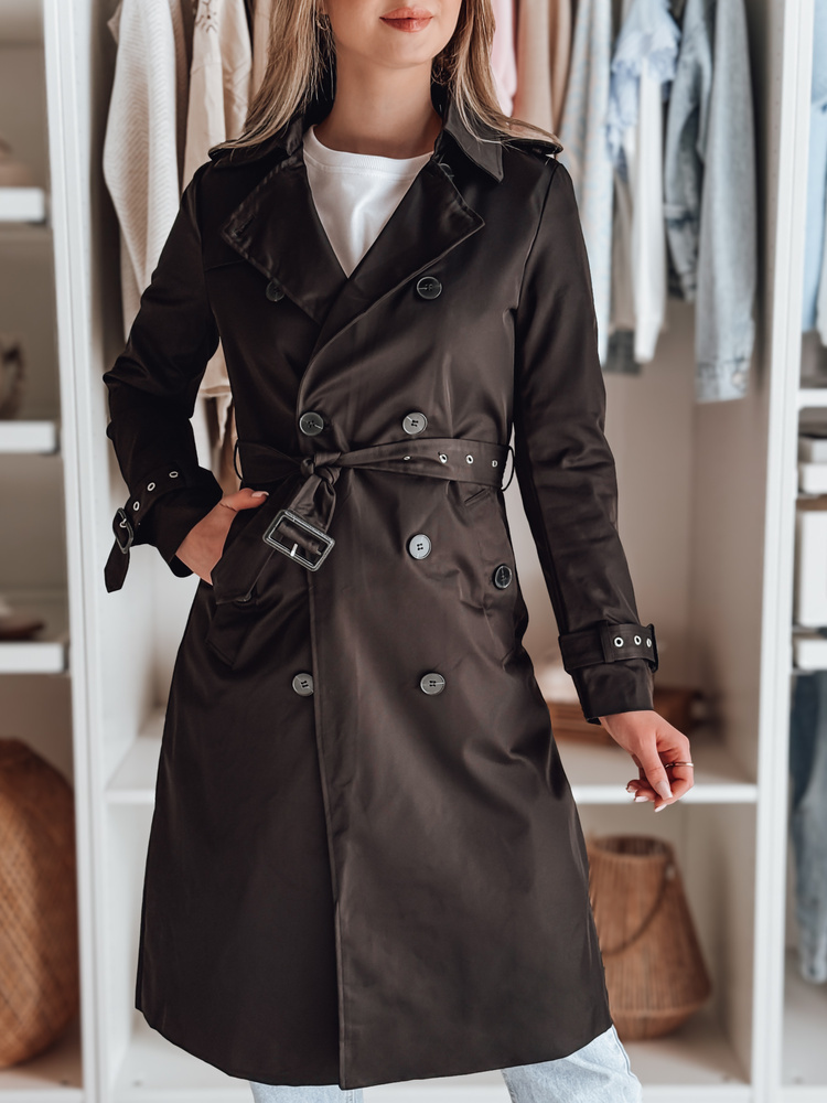 BASIC Černý dlouhý trenčkot s páskem SLIMFOTA Černá