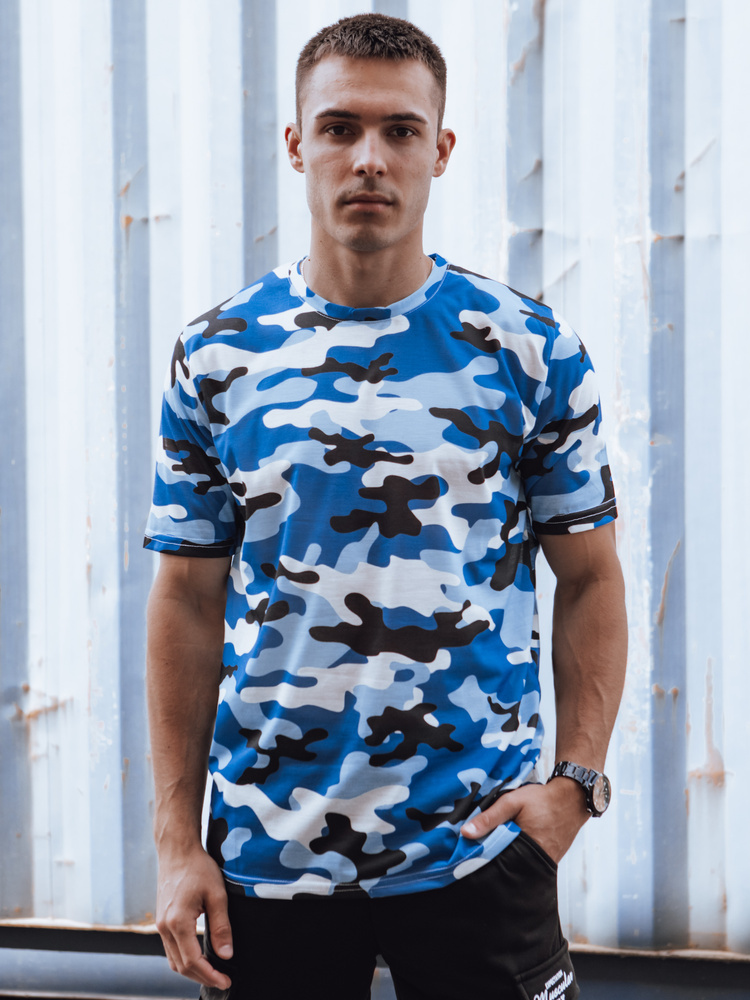 BASIC Světle modré maskáčové pánské tričko Maskáčová