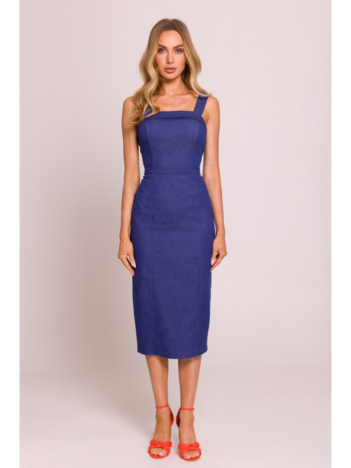 Moe M843 Džínové midi šaty - modré