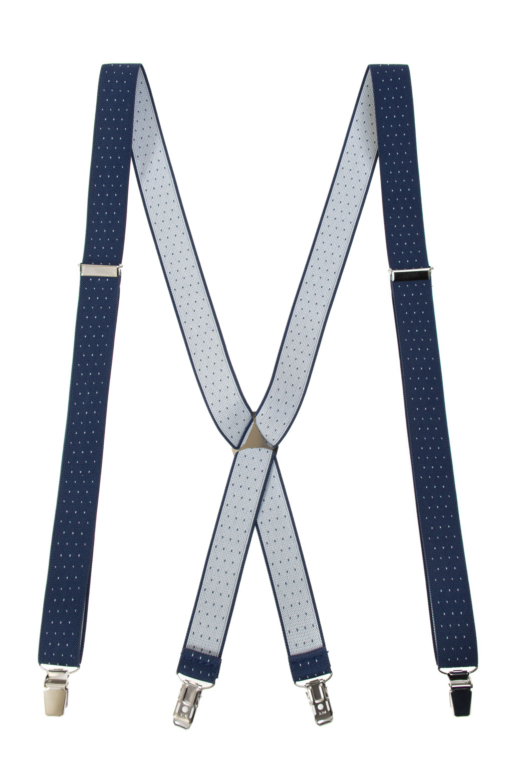 Avantgard Tmavě modré pánské šle s puntíky a s kovovým středem