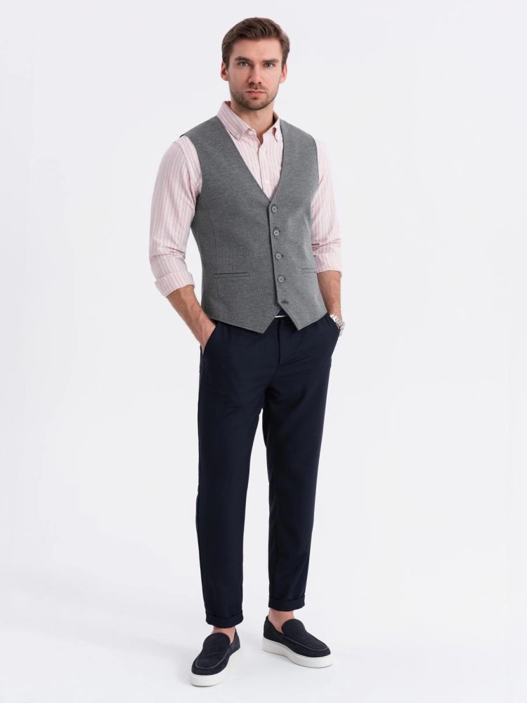 Ombre Clothing Módní elegantní grafitová pánská vesta V3 BLZV-0147