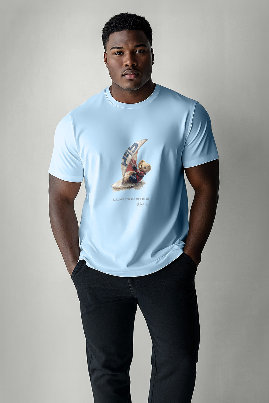 Tričko, Barva Nebesky Modrá , s Potiskem Wind Surfing Teddy