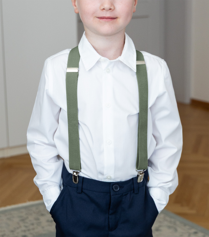 Bubibubi Zelená sada Sage green pro tátu a syna s motýlky a kšandami