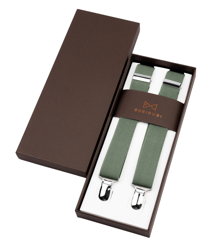 Bubibubi Zelená sada Sage green pro tátu a syna s motýlky a kšandami