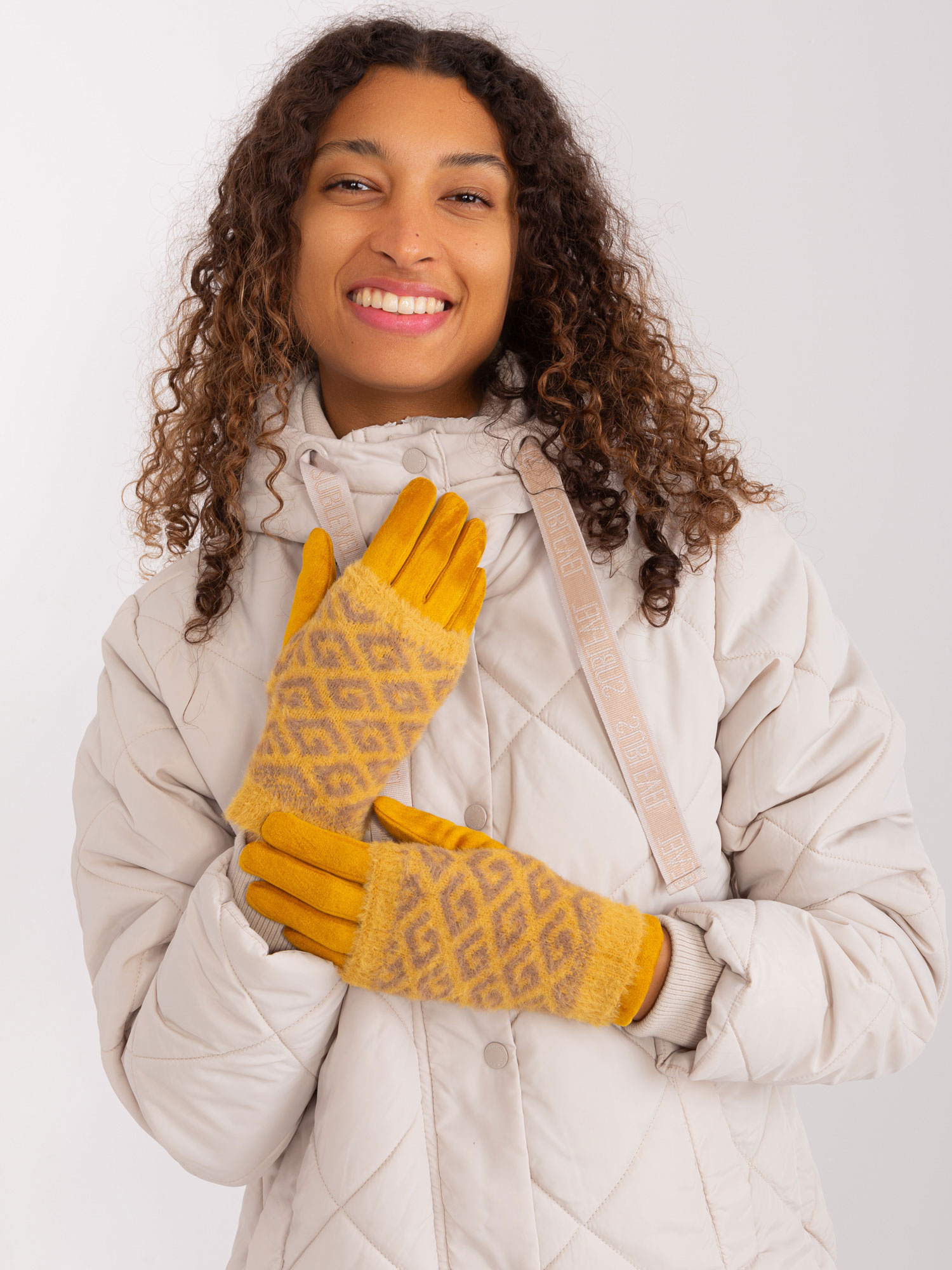 ITALY MODA Žluté rukavice se vzorem -dark yellow Žlutá