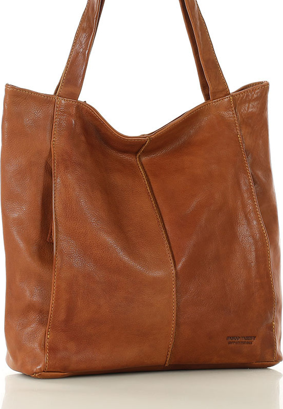 MARCO MAZZINI Světle hnědá kožená shopper kabelka