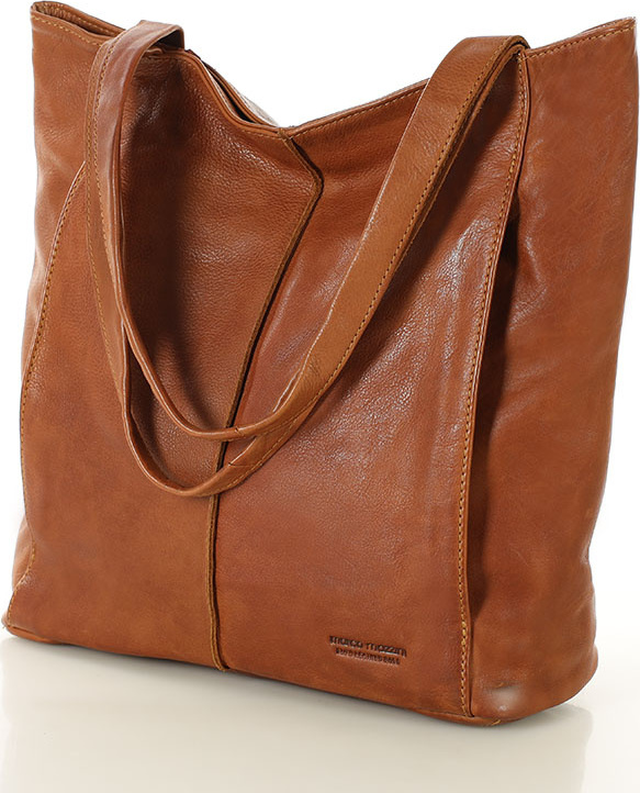 MARCO MAZZINI Světle hnědá kožená shopper kabelka