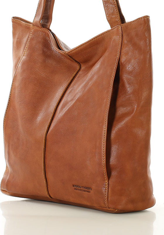 MARCO MAZZINI Světle hnědá kožená shopper kabelka
