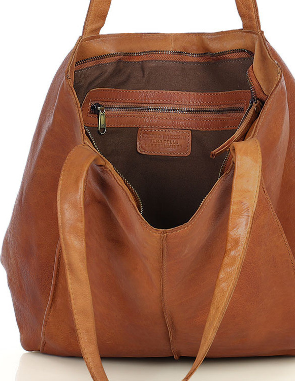 MARCO MAZZINI Světle hnědá kožená shopper kabelka