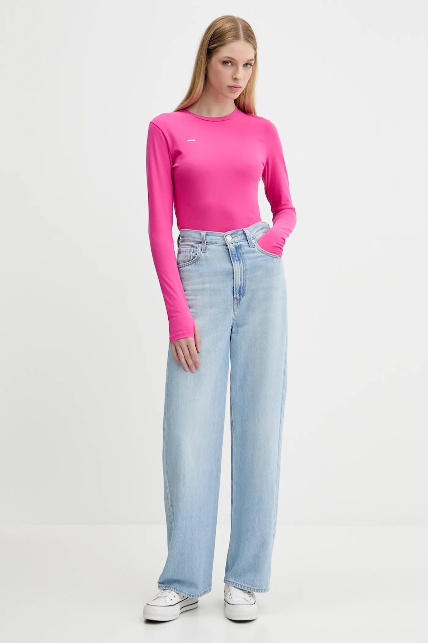 Tričko s dlouhým rukávem Pangaia Cotton-Stretch Long-Sleeved Top růžová barva, 10002429