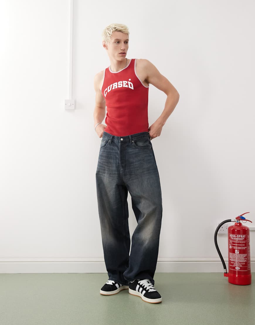 COLLUSION Relaxed tank vest in red with print