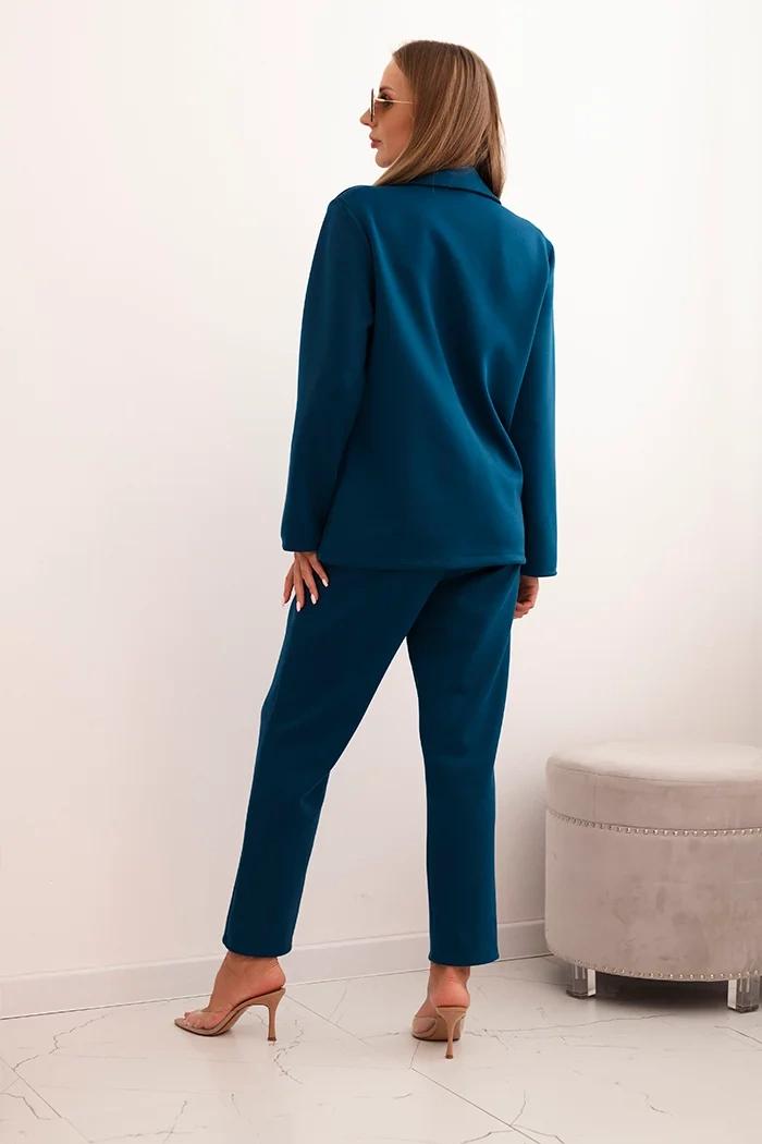 MladaModa Elegantní sportovní komplet saka a tepláků s aplikací model 0222 tmavý tyrkysový