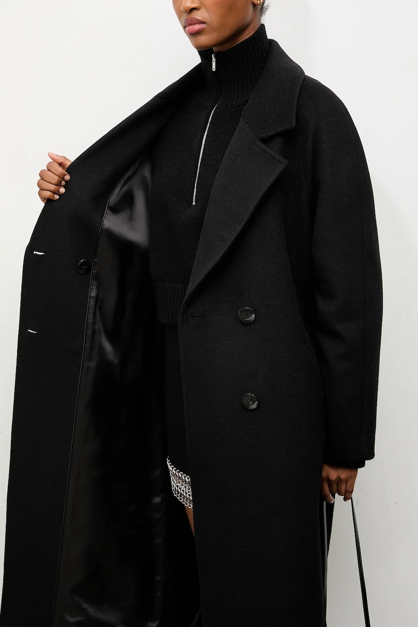 Vlněný kabát Answear.LAB černá barva, přechodný, dvouřadový
