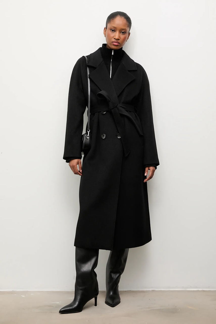 Vlněný kabát Answear.LAB černá barva, přechodný, dvouřadový