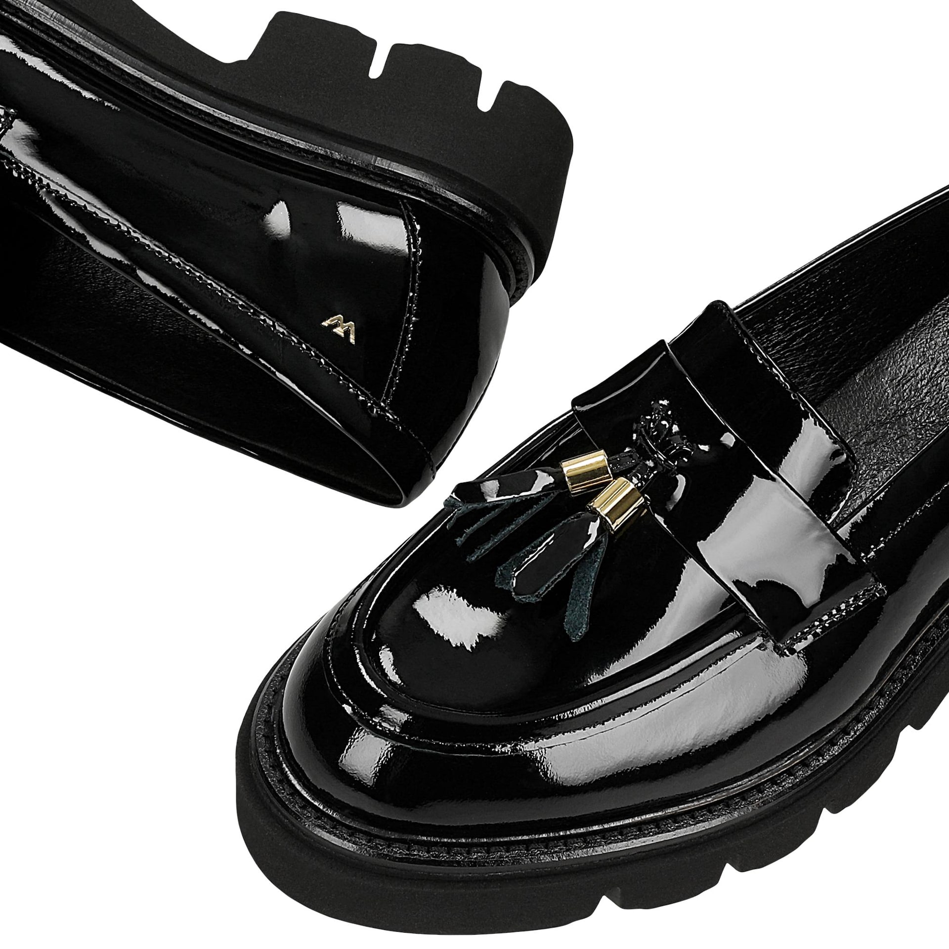 Wojas Černé Lakované Mokasíny Se Zdobným Třásněm