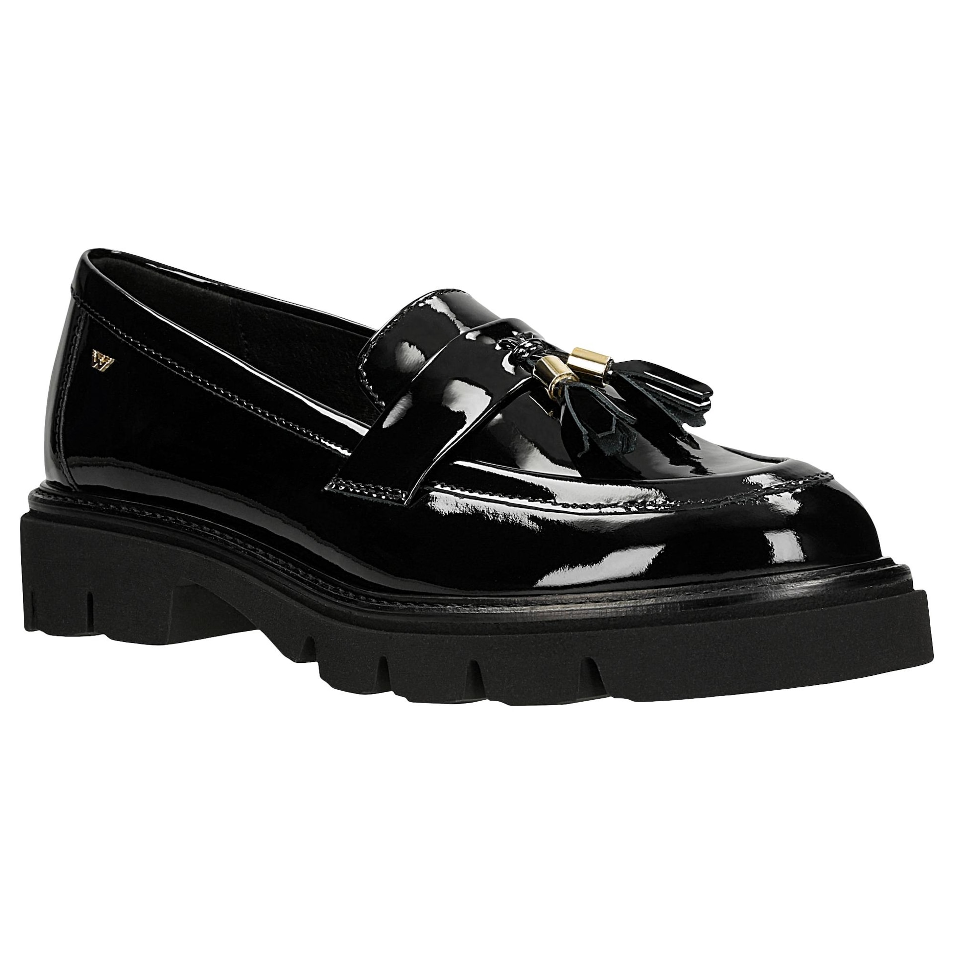 Wojas Černé Lakované Mokasíny Se Zdobným Třásněm
