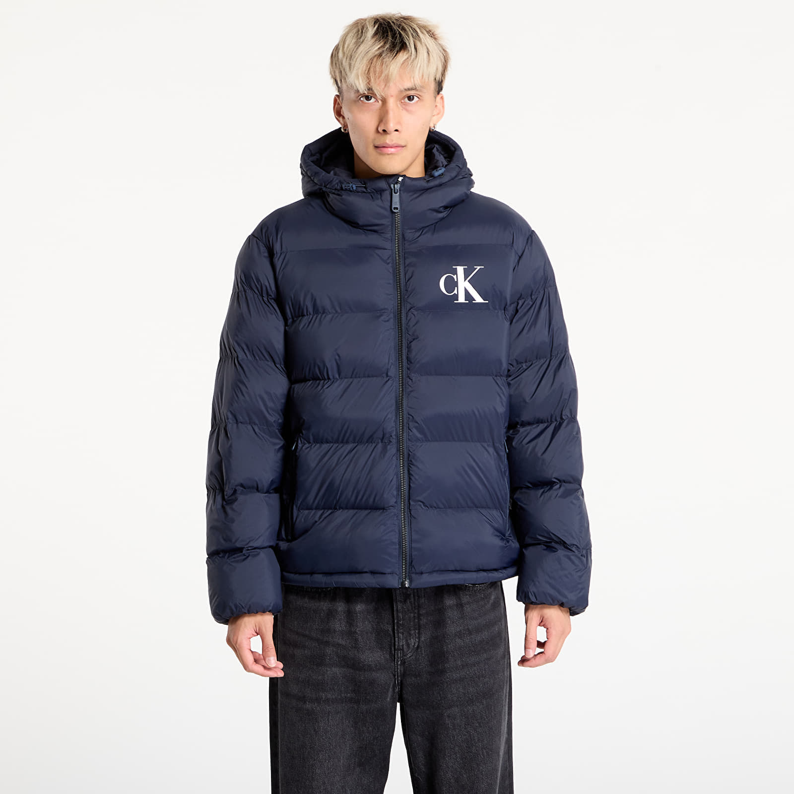 Péřovka Calvin Klein Jeans Ls Nylon Monogram Puff Jacket Blue M