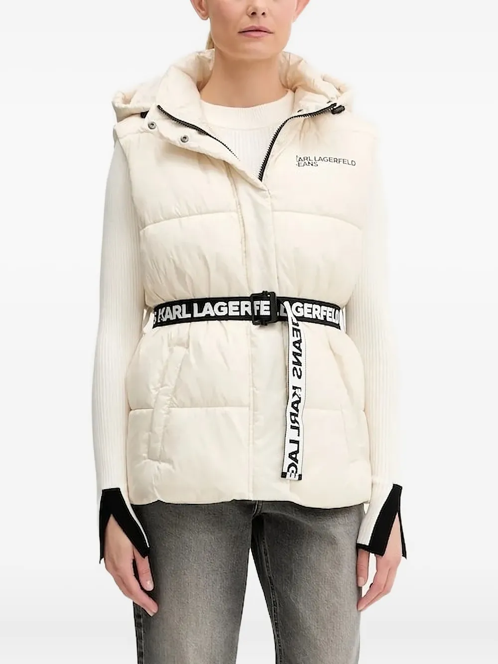 Karl Lagerfeld Jeans hooded belted puffer gilet - Neutrals