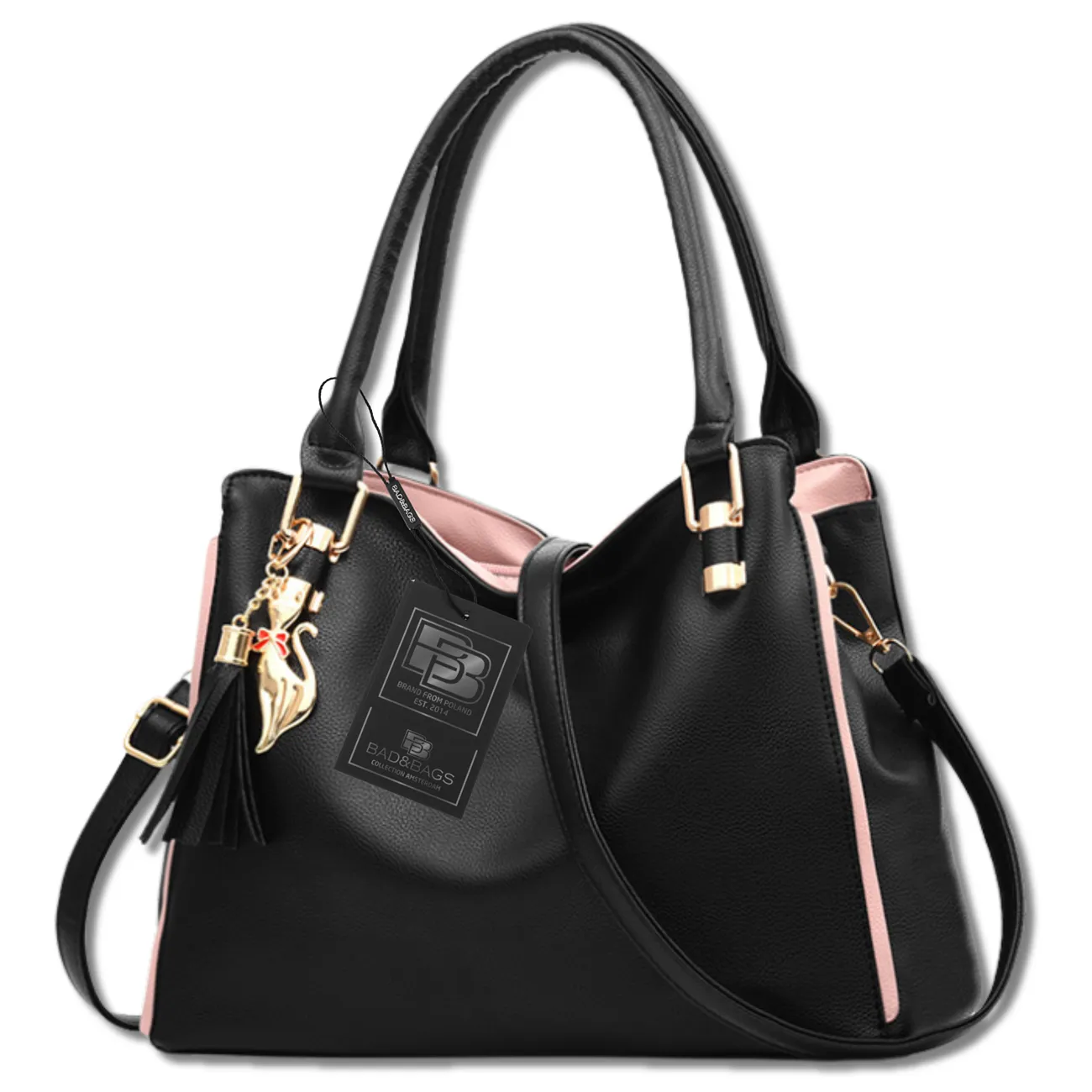 Camerazar Dámská prostorná nákupní taška z kvalitní umělé kůže, černá, 40x25 cm s odnímatelným ramenním popruhem