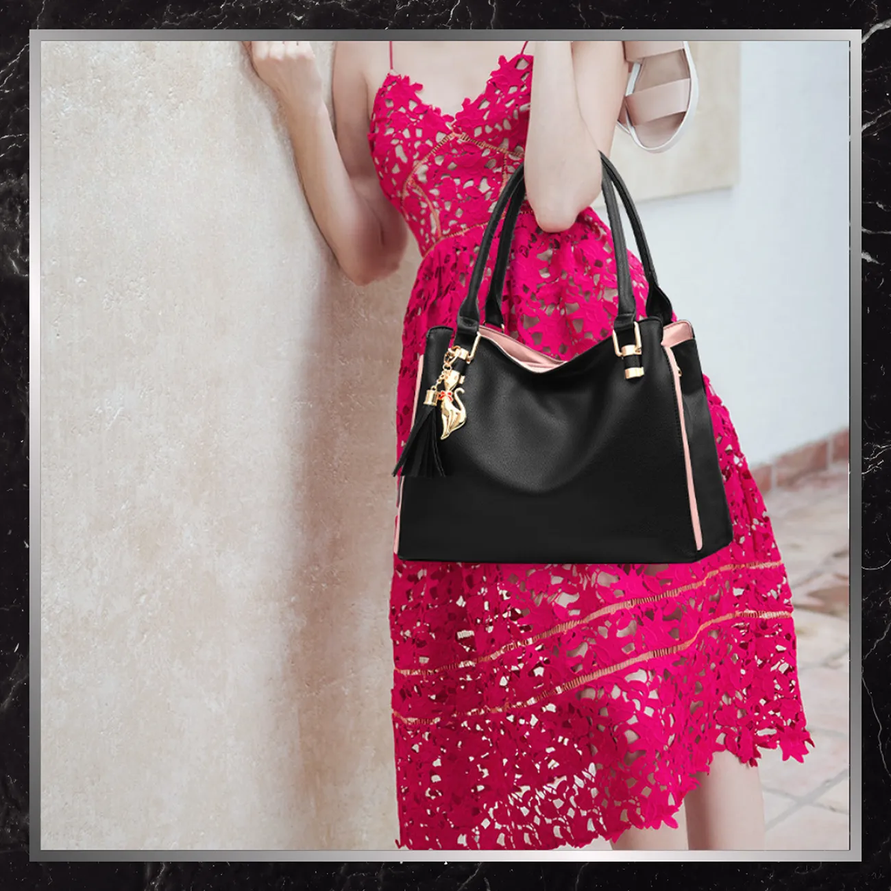 Camerazar Dámská prostorná nákupní taška z kvalitní umělé kůže, černá, 40x25 cm s odnímatelným ramenním popruhem