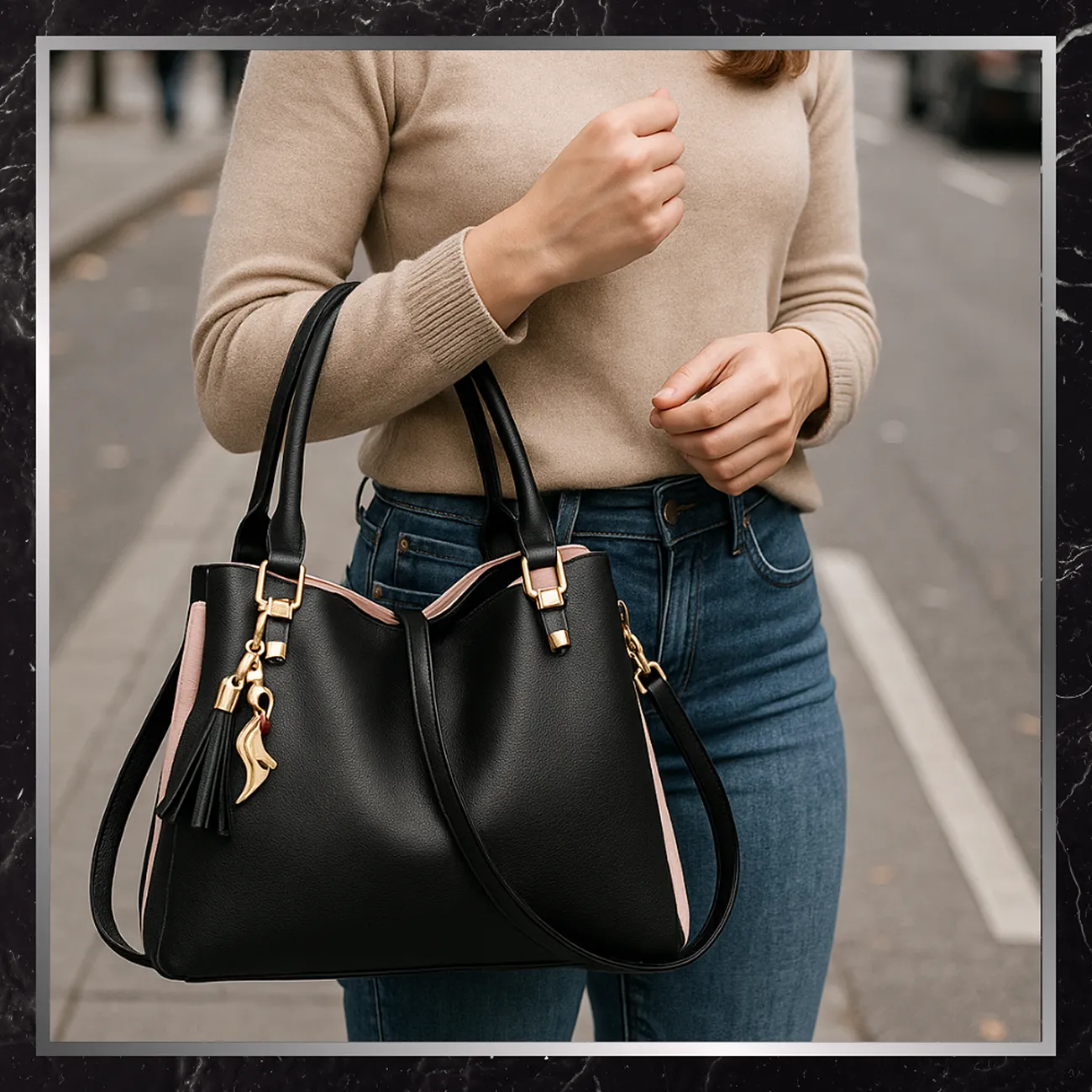 Camerazar Dámská prostorná nákupní taška z kvalitní umělé kůže, černá, 40x25 cm s odnímatelným ramenním popruhem