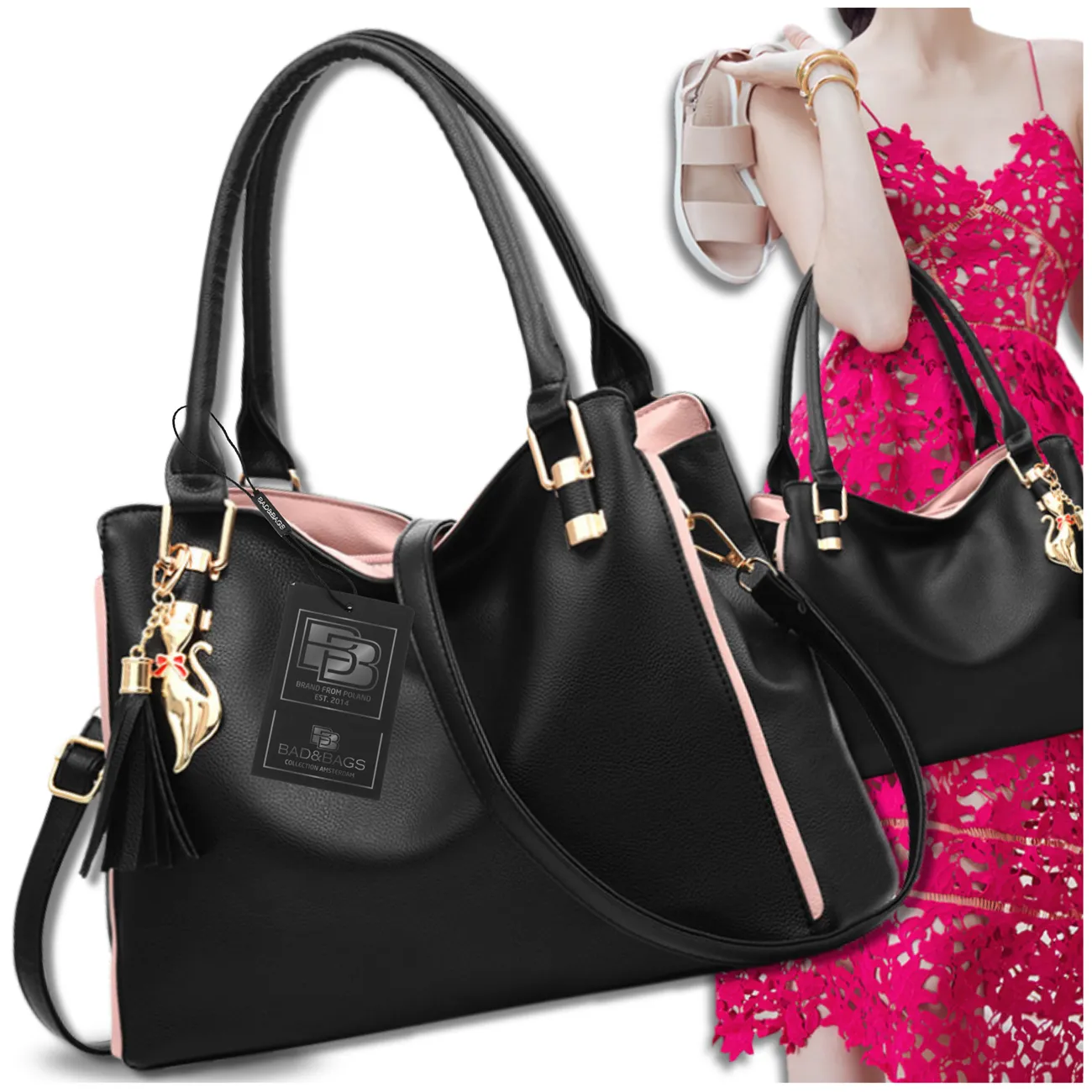 Camerazar Dámská prostorná nákupní taška z kvalitní umělé kůže, černá, 40x25 cm s odnímatelným ramenním popruhem