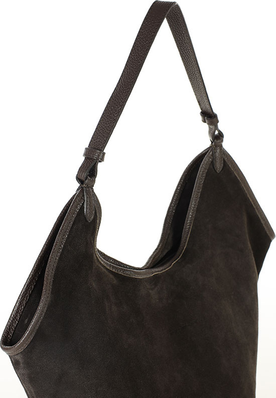 MARCO MAZZINI Tmavě hnědá kožená hobo kabelka