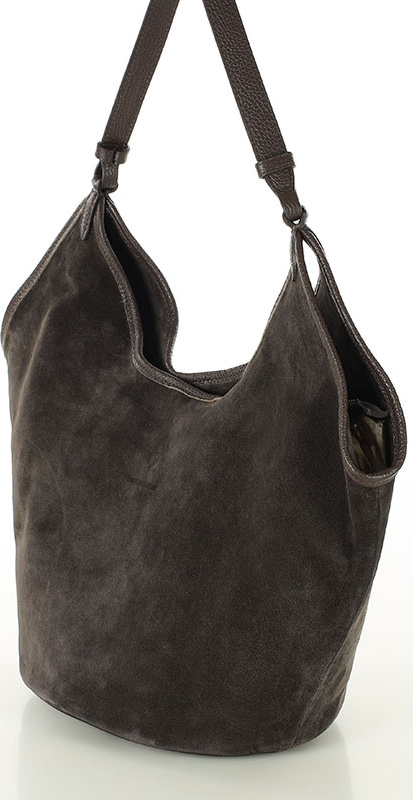 MARCO MAZZINI Tmavě hnědá kožená hobo kabelka