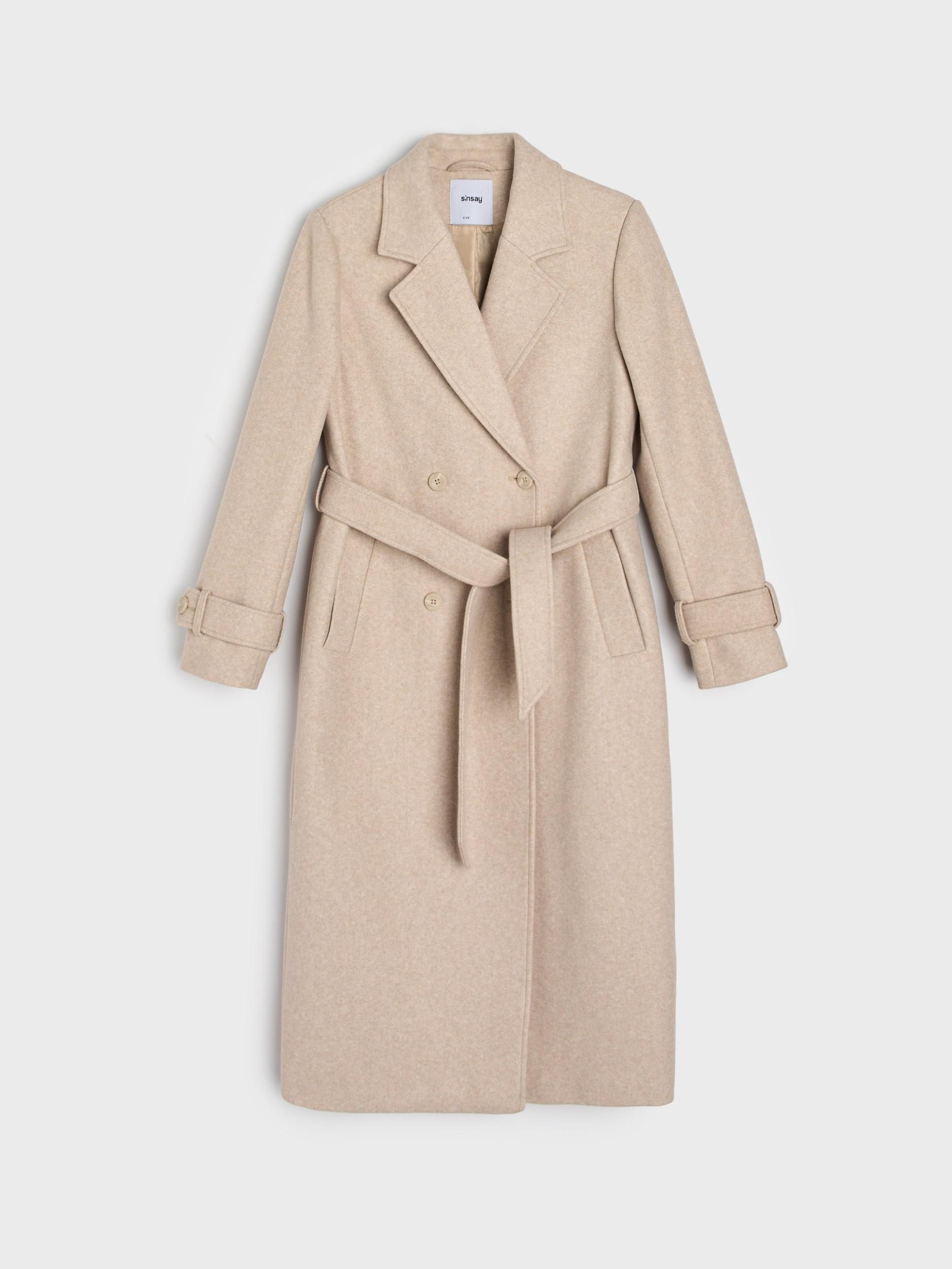 Sinsay - Kabát s páskem k uvázání - béžová