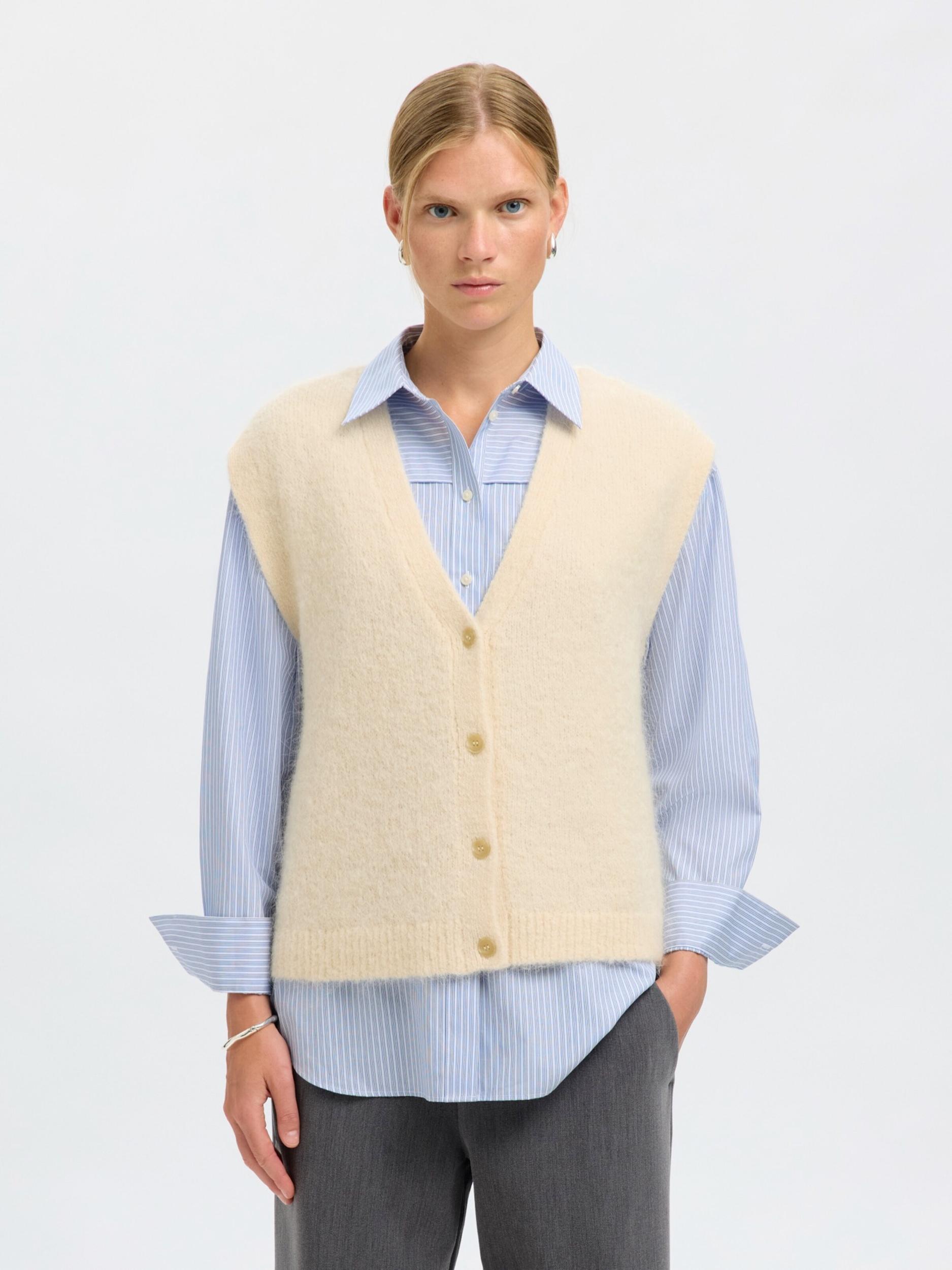 SELECTED Pletená vesta 'SLFGabella' písková