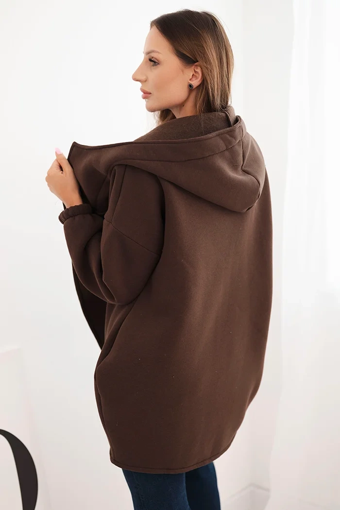 Kesi Włoski Dámská mMikina s kapucí a asymetrickým zipem hnědá