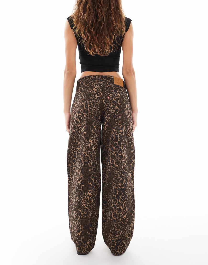 Be Bold Khaki Mid Rise Baggy Leopard Print Drawstring Patch Pocket Jeans main image 0
