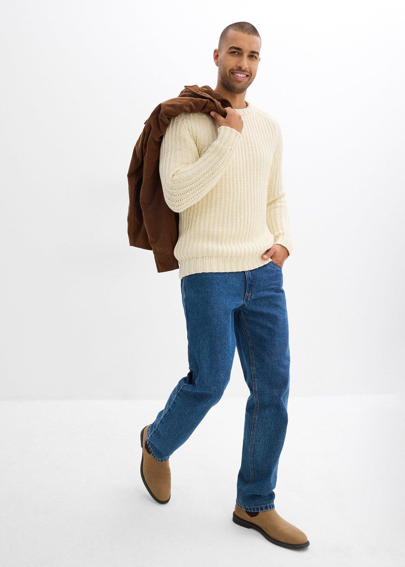 bonprix Svetr z hrubé pleteniny z měkké bavlněné směsi béžová Muž