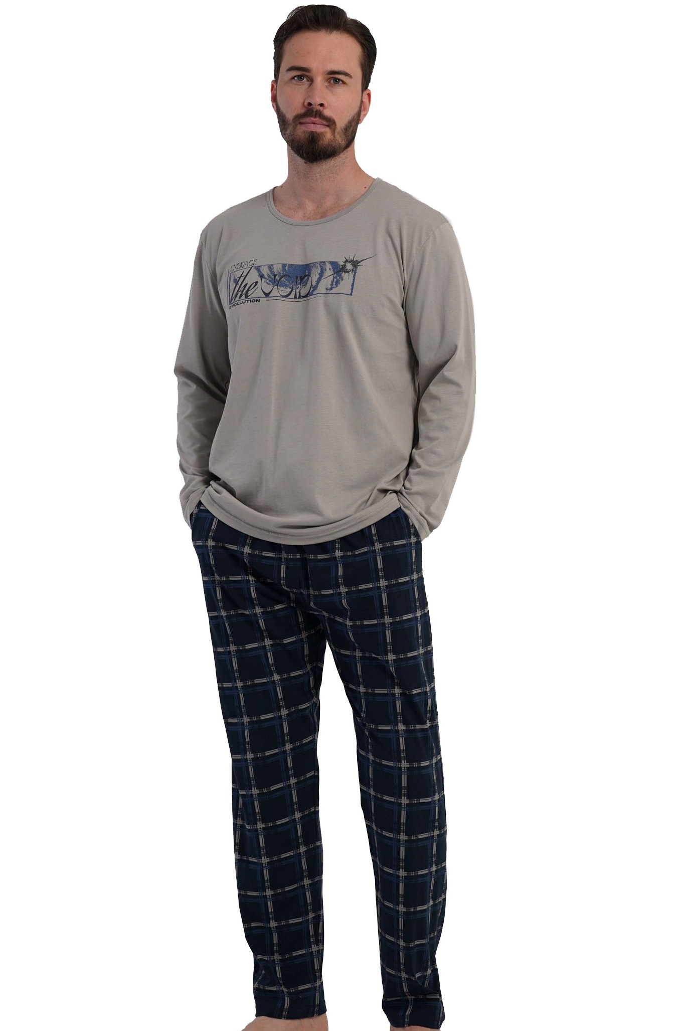 Naspani Pánské pyžamo šedé s nápisem Smíř se s hlukem - 5XL-7XL 1P2007