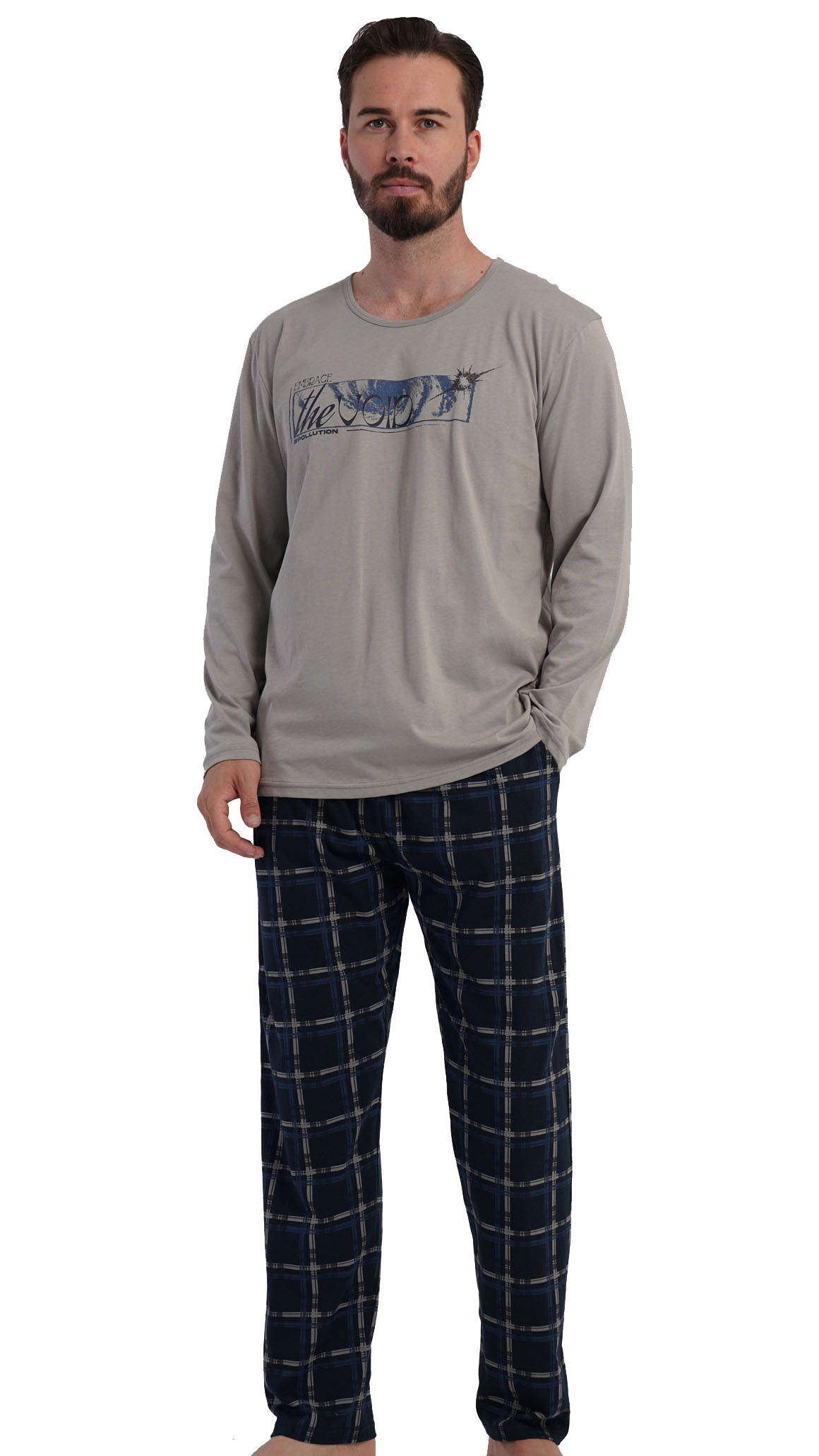 Naspani Pánské pyžamo šedé s nápisem Smíř se s hlukem - 5XL-7XL 1P2007