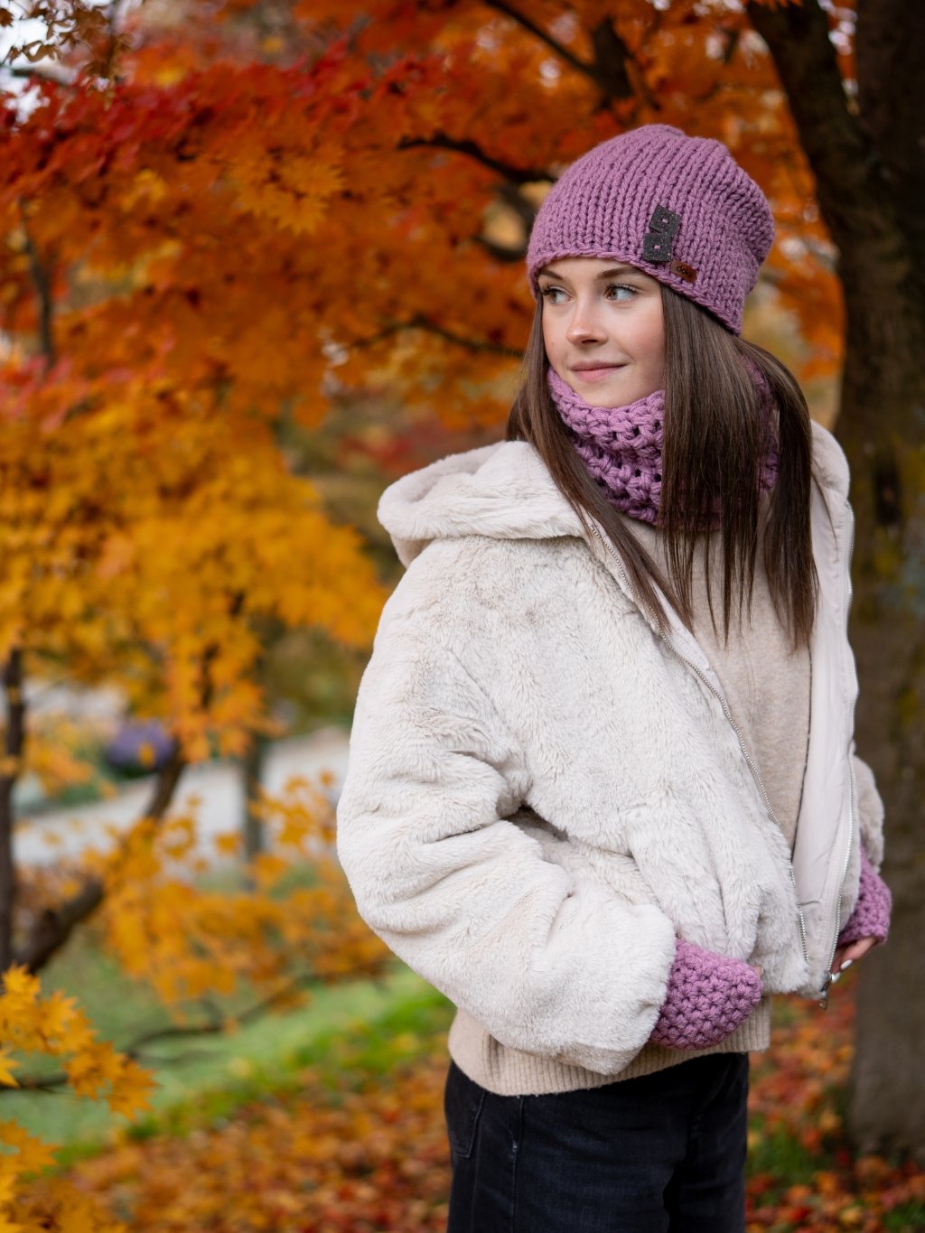 DOKE Set pletená čepice B lilac