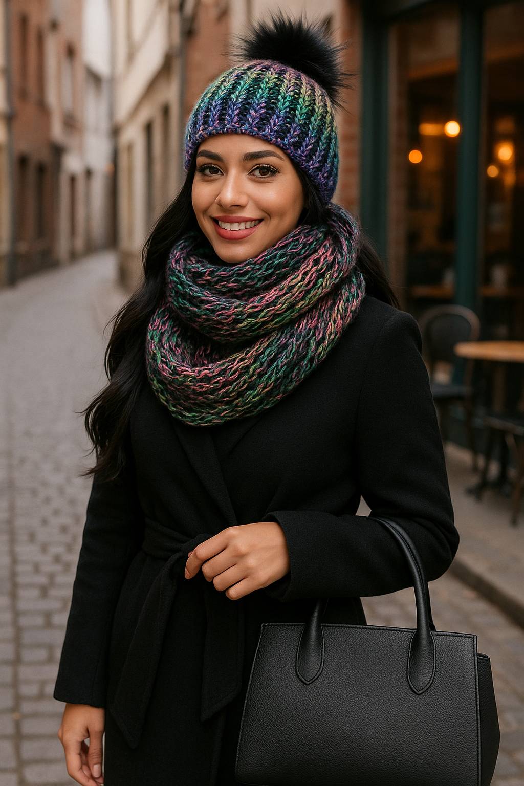 Fashionweek Zimní dámský komplet – pletená čepice s bambulí + teplý nákrčník ZIZI-MULTI