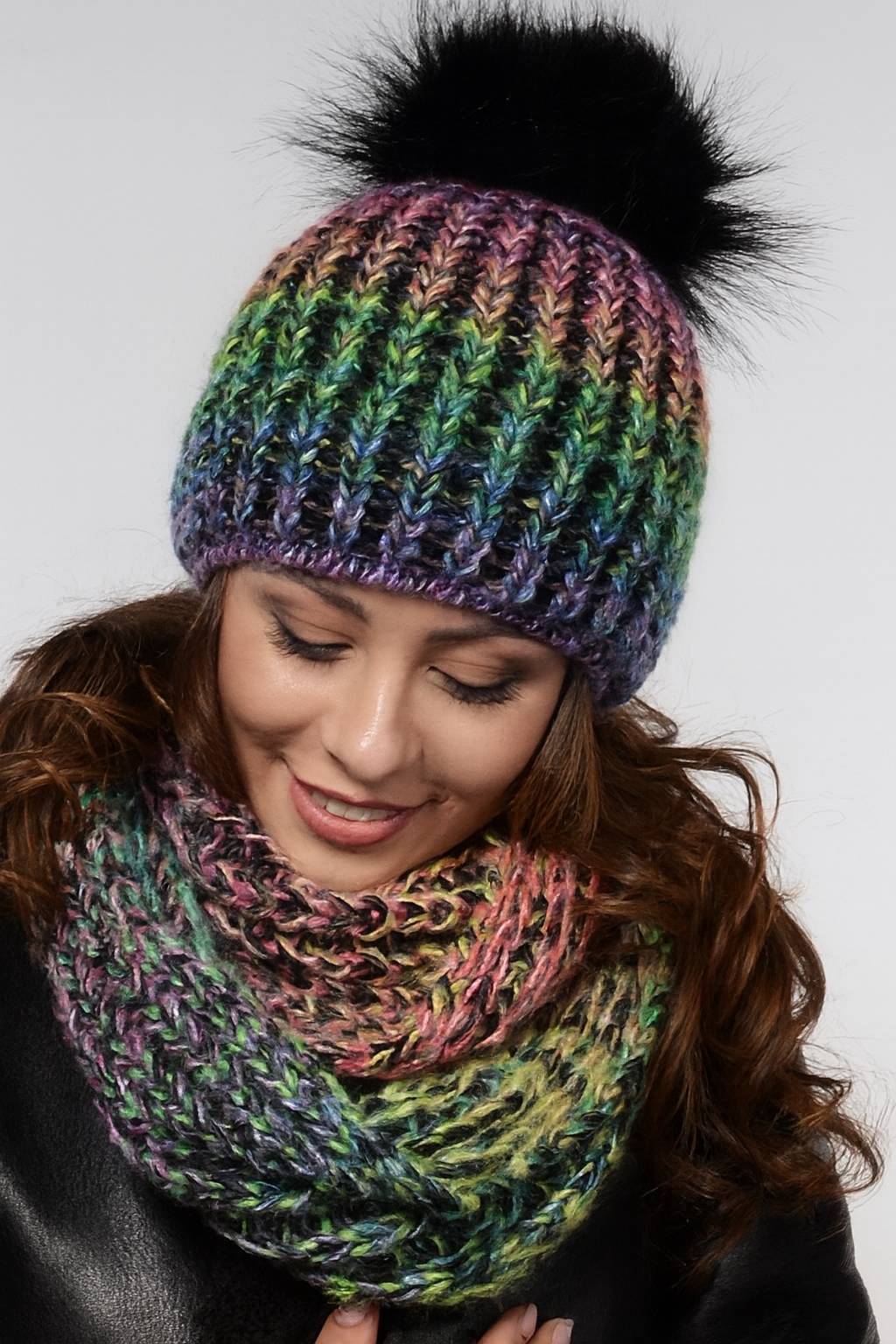 Fashionweek Zimní dámský komplet – pletená čepice s bambulí + teplý nákrčník ZIZI-MULTI